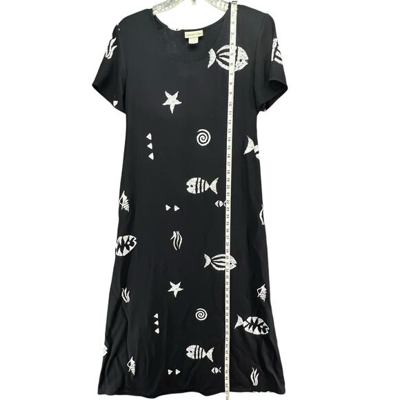 Vintage Connie Choi Dress Womens M Black Fish Shell Nautical Resort Coconut Girl - Picture 10 of 15